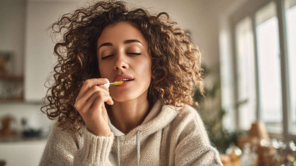 Une femme qui prend de l'huile CBD